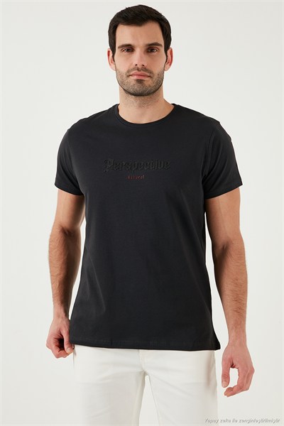 Pamuklu Slim Fit Bisiklet Yaka Baskılı 3lü Paket Erkek T Shirt 541S31 Beyaz-Parlıament-Koyu Antrasit