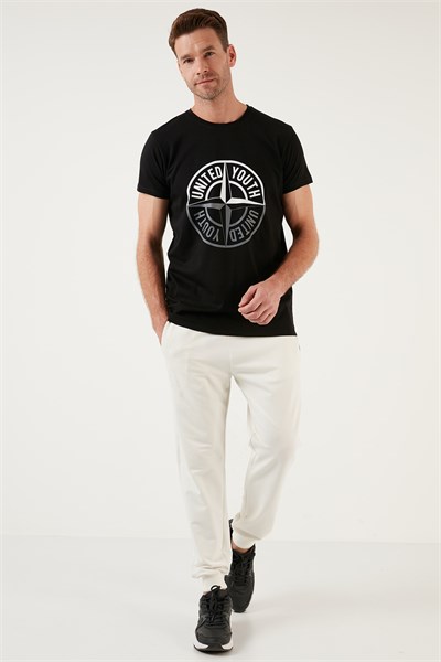 Pamuklu Slim Fit Bisiklet Yaka Baskılı 3lü Paket Erkek T Shirt 541S31 Antrasit-Siyah-Açık Gri