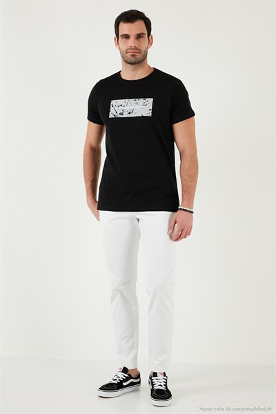 Pamuklu Slim Fit Bisiklet Yaka Baskılı Erkek T Shirt 541TOLIVE SİYAH