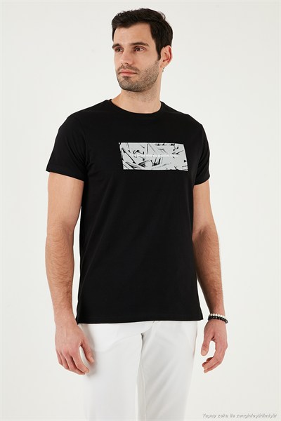 Pamuklu Slim Fit Bisiklet Yaka Baskılı Erkek T Shirt 541TOLIVE SİYAH