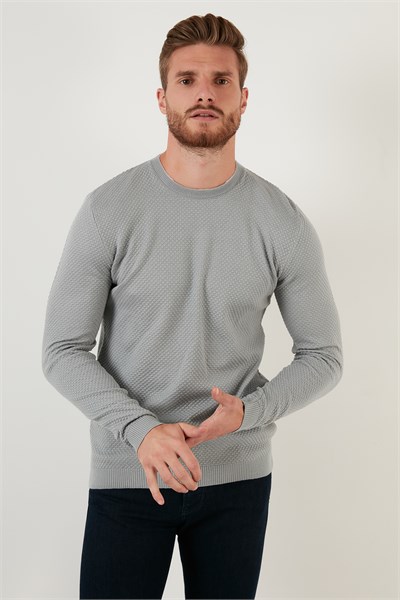 Pamuklu Slim Fit Bisiklet Yaka Erkek Kazak 6353401 AÇIK GRİ