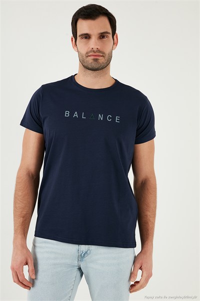 Pamuklu Slim Fit Bisiklet Yaka Erkek T Shirt 541BALANCE AÇIK LACİVERT