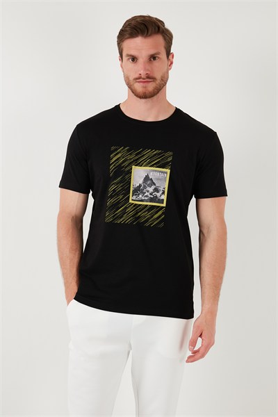 Pamuklu Slim Fit Bisiklet Yaka Erkek T Shirt 646R8320 SİYAH