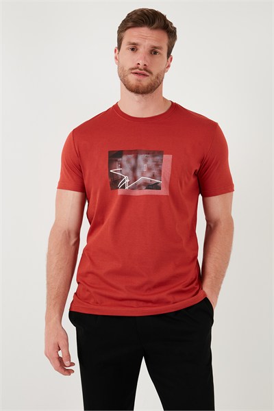 Pamuklu Slim Fit Bisiklet Yaka Erkek T Shirt 646R8120 Tarçın