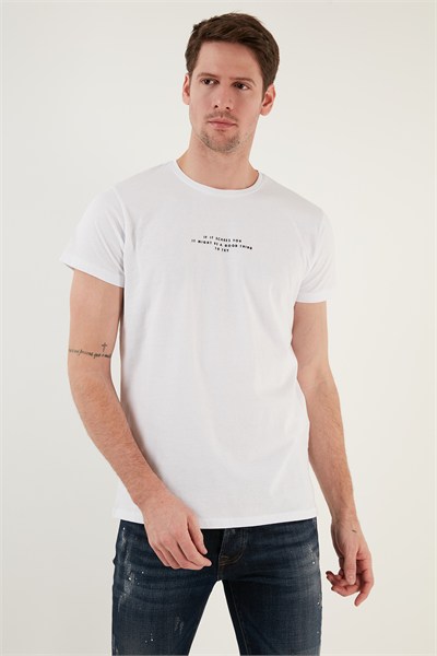 Pamuklu Slim Fit Bisiklet Yaka Erkek T Shirt 541IFIT BEYAZ