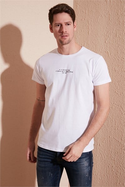 Pamuklu Slim Fit Bisiklet Yaka Erkek T Shirt 541IFIT BEYAZ