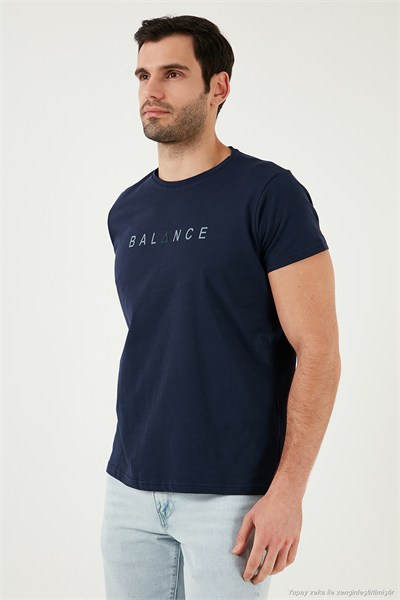 Pamuklu Slim Fit Bisiklet Yaka Erkek T Shirt 541BALANCE AÇIK LACİVERT