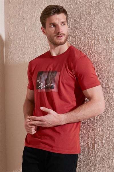 Pamuklu Slim Fit Bisiklet Yaka Erkek T Shirt 646R8120 Tarçın