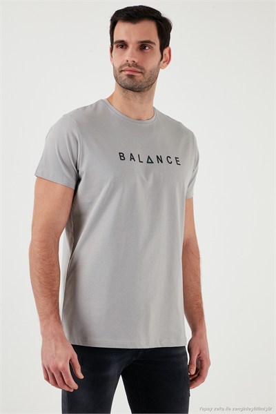 Pamuklu Slim Fit Bisiklet Yaka Erkek T Shirt 541BALANCE AÇIK GRİ