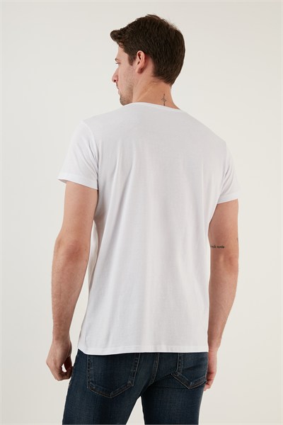 Pamuklu Slim Fit Bisiklet Yaka Erkek T Shirt 541IFIT BEYAZ