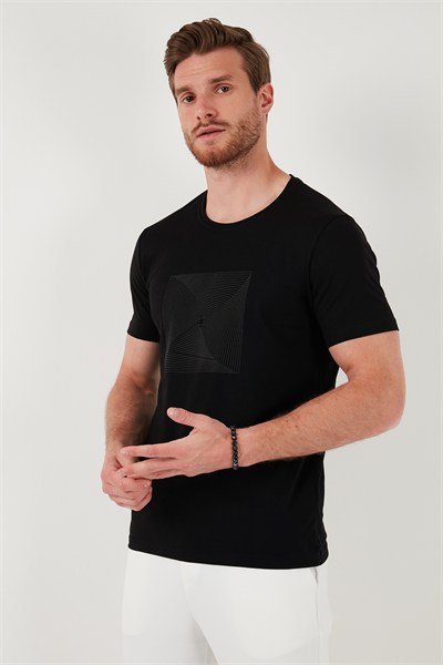 Pamuklu Slim Fit Bisiklet Yaka Erkek T Shirt 646R7940 SİYAH