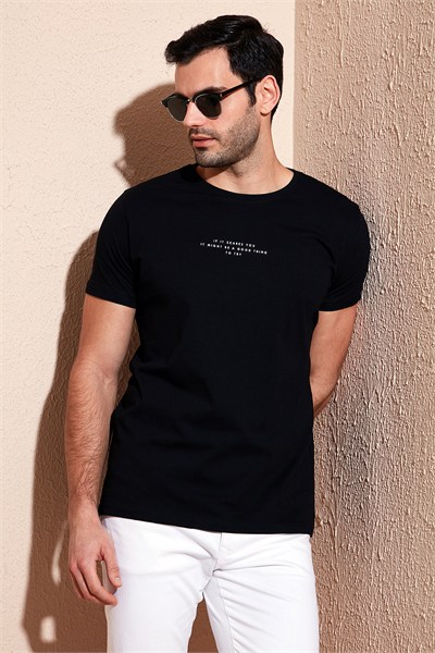 Pamuklu Slim Fit Bisiklet Yaka Erkek T Shirt 541IFIT SİYAH