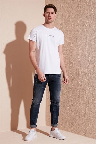 Pamuklu Slim Fit Bisiklet Yaka Erkek T Shirt 541IFIT BEYAZ