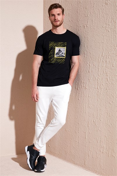 Pamuklu Slim Fit Bisiklet Yaka Erkek T Shirt 646R8320 SİYAH