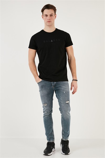Pamuklu Slim Fit Bisiklet Yaka Erkek T Shirt 541BALANCE SİYAH