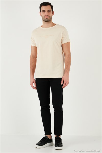 Pamuklu Slim Fit Bisiklet Yaka Erkek T Shirt 541TACTICAL BEJ