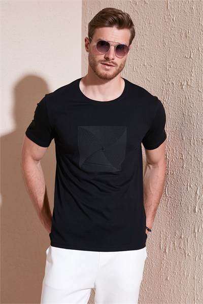 Pamuklu Slim Fit Bisiklet Yaka Erkek T Shirt 646R7940 SİYAH