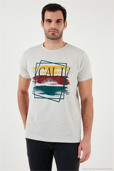 Pamuklu Slim Fit Bisiklet Yaka Erkek T Shirt 541CALIFORNIA24 AÇIK MELANJ