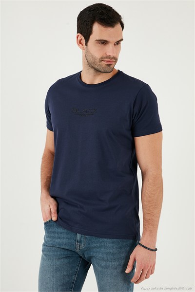 Pamuklu Slim Fit Bisiklet Yaka Erkek T Shirt 541FOLLOW LACİVERT