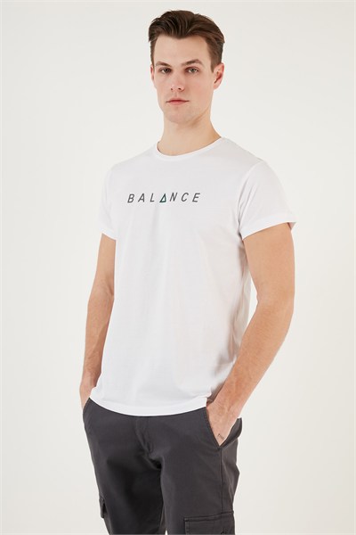 Pamuklu Slim Fit Bisiklet Yaka Erkek T Shirt 541BALANCE BEYAZ