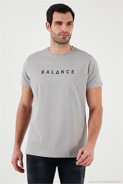 Pamuklu Slim Fit Bisiklet Yaka Erkek T Shirt 541BALANCE AÇIK GRİ