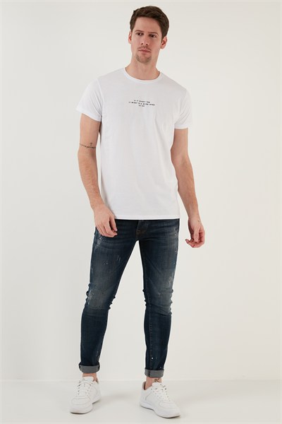 Pamuklu Slim Fit Bisiklet Yaka Erkek T Shirt 541IFIT BEYAZ