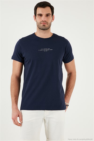 Pamuklu Slim Fit Bisiklet Yaka Erkek T Shirt 541IFIT LACİVERT