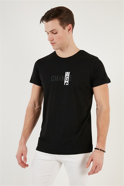 Pamuklu Slim Fit Bisiklet Yaka Erkek T Shirt 541CHANGE24 SİYAH