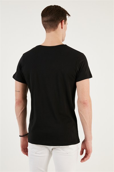 Pamuklu Slim Fit Bisiklet Yaka Erkek T Shirt 541CHANGE24 SİYAH