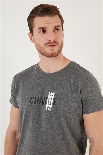 Pamuklu Slim Fit Bisiklet Yaka Erkek T Shirt 541CHANGE24 ANTRASİT