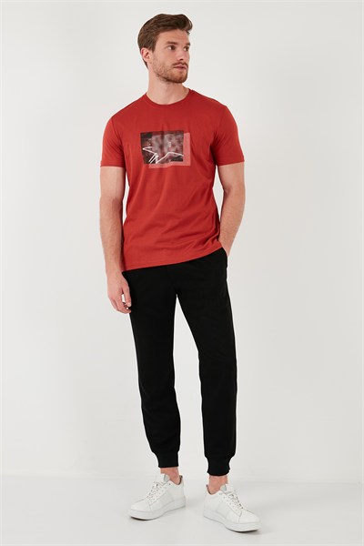 Pamuklu Slim Fit Bisiklet Yaka Erkek T Shirt 646R8120 Tarçın