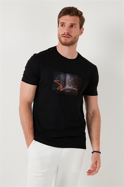 Pamuklu Slim Fit Bisiklet Yaka Erkek T Shirt 646R8120 SİYAH