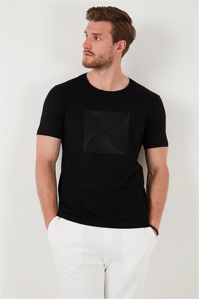 Pamuklu Slim Fit Bisiklet Yaka Erkek T Shirt 646R7940 SİYAH