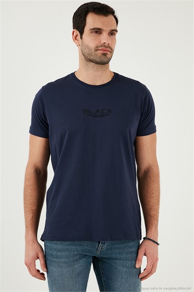 Pamuklu Slim Fit Bisiklet Yaka Erkek T Shirt 541FOLLOW LACİVERT