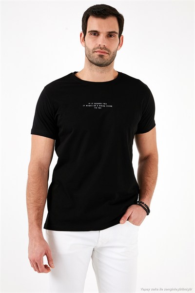 Pamuklu Slim Fit Bisiklet Yaka Erkek T Shirt 541IFIT SİYAH