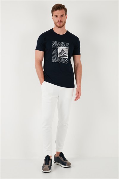Pamuklu Slim Fit Bisiklet Yaka Erkek T Shirt 646R8320 LACİVERT