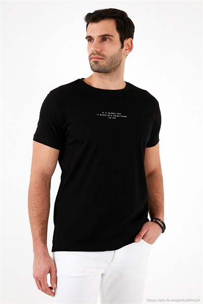 Pamuklu Slim Fit Bisiklet Yaka Erkek T Shirt 541IFIT SİYAH