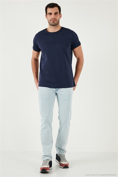 Pamuklu Slim Fit Bisiklet Yaka Erkek T Shirt 541TACTICAL LACİVERT