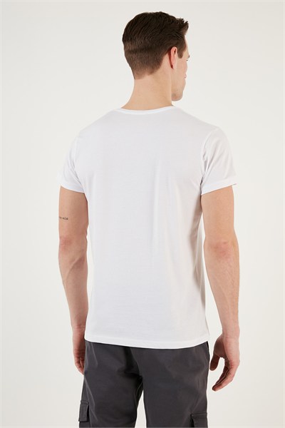 Pamuklu Slim Fit Bisiklet Yaka Erkek T Shirt 541BALANCE BEYAZ