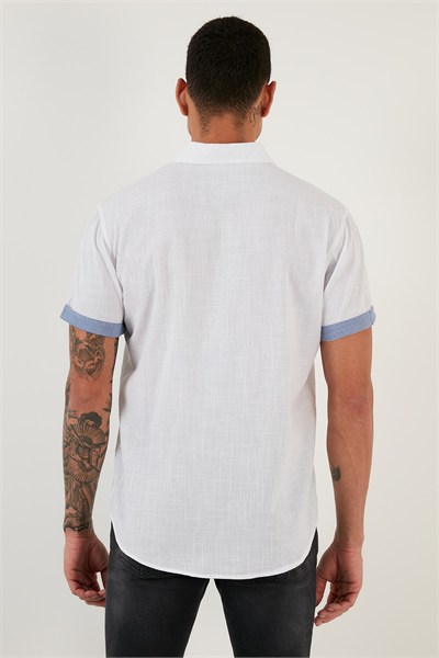 Pamuklu Slim Fit Düğmeli Yaka Kısa Kollu Erkek Gömlek CF21S112546 BEYAZ