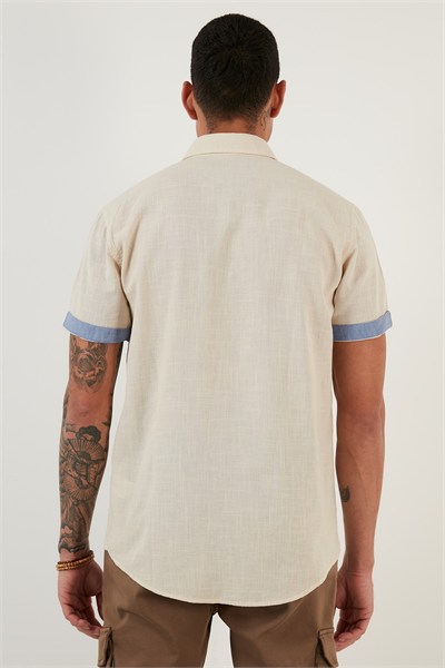Pamuklu Slim Fit Düğmeli Yaka Kısa Kollu Erkek Gömlek CF21S112546 TAŞ