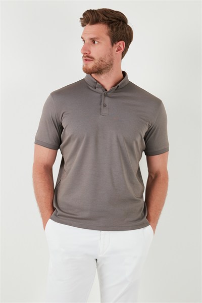 Pamuklu Slim Fit Erkek Polo Yaka T Shirt 646R1000 Vizon-Füme