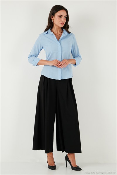 Pamuklu Slim Fit Klasik Yaka Kadın Gömlek 6777423 BEBE MAVİ