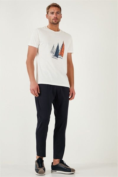 Pamuklu Slim Fit Lastikli Bel Boru Paça Erkek Pantolon 5545S87JMILANO KOYU LACİVERT
