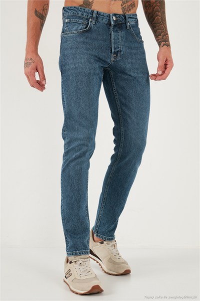 Pamuklu Slim Fit Normal Bel Dar Paça Jeans Erkek Kot Pantolon 1124C041NAPOLI MAVİ