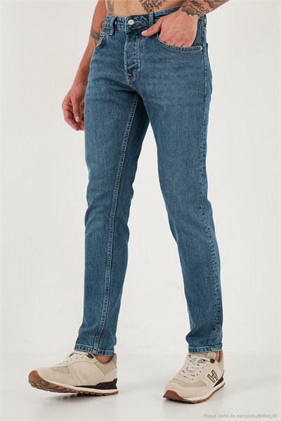 Pamuklu Slim Fit Normal Bel Dar Paça Jeans Erkek Kot Pantolon 1124C041NAPOLI MAVİ
