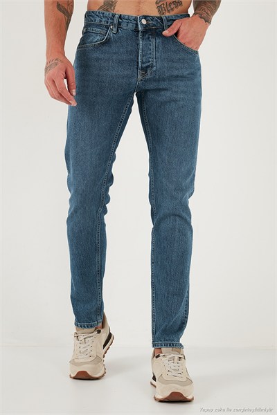 Pamuklu Slim Fit Normal Bel Dar Paça Jeans Erkek Kot Pantolon 1124C041NAPOLI MAVİ