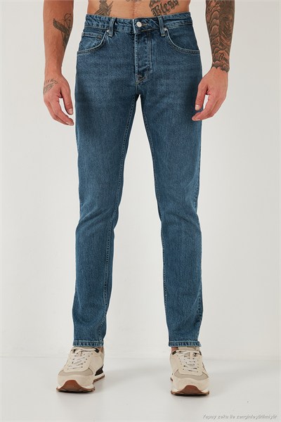 Pamuklu Slim Fit Normal Bel Dar Paça Jeans Erkek Kot Pantolon 1124C041NAPOLI MAVİ