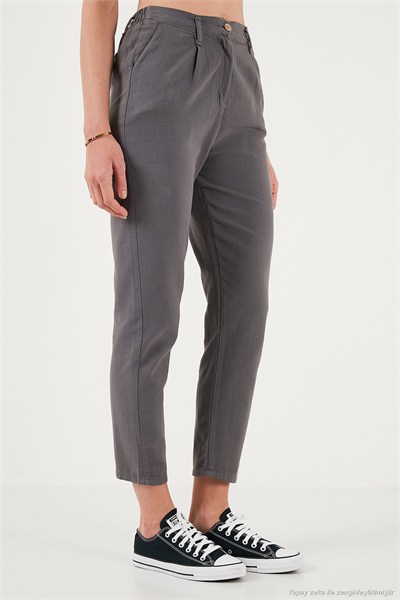 Pamuklu Slim Fit Normal Bel Düz Paça Kadın Pantolon 668Y5121 ANTRASİT