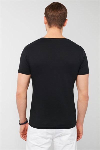 Pamuklu Slim Fit V Yaka Basic Erkek T Shirt 5412001 SİYAH
